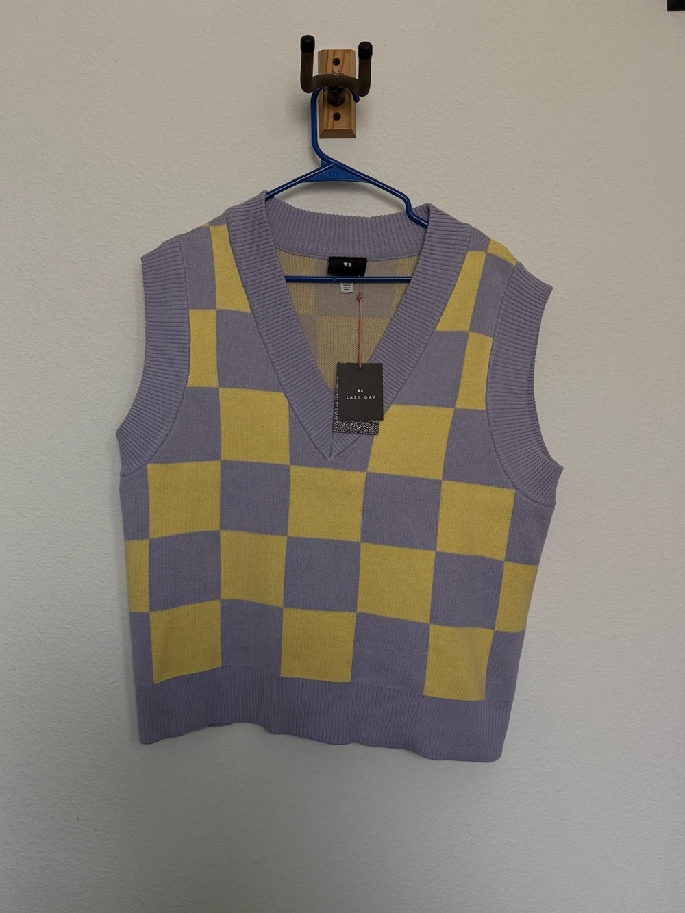 Checker Knit Vest in Lavender and Yellow